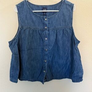 GAP Sleeveless Chambray Denim Button Front Top XL Coastal Minimalist Cotton